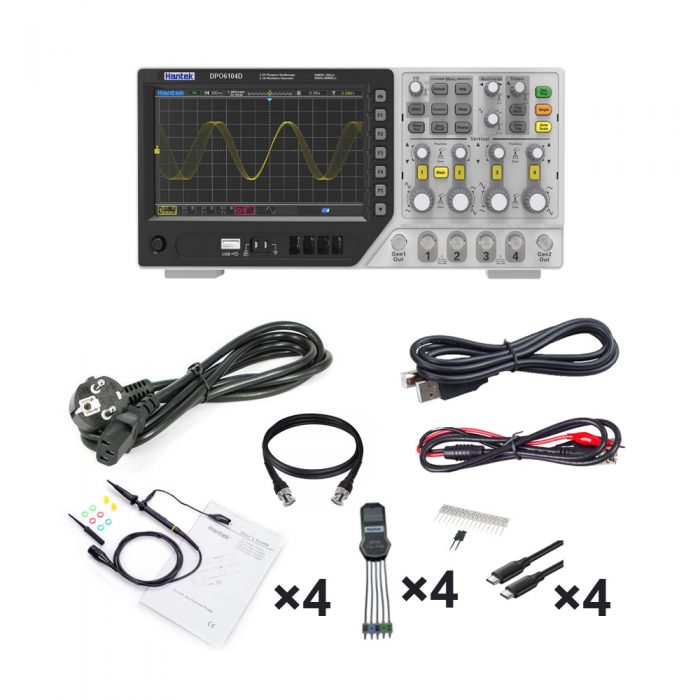 Hantek MPO6104D 100MHz 4CH Digital Fluorescent Oscilloscope + 2CH Signal Source + 16CH Logic Analyzer EU Plug
