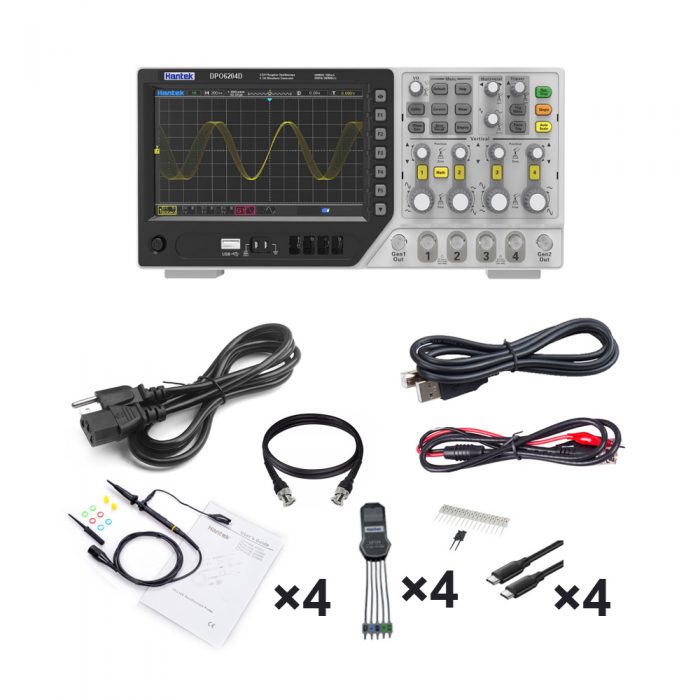Hantek MPO6204D 200MHz 4CH Digital Fluorescent Oscilloscope + 2CH Signal Source + 16CH Logic Analyzer US Plug