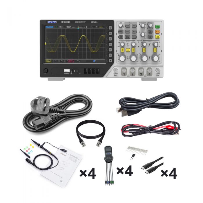 Hantek MPO6204D 200MHz 4CH Digital Fluorescent Oscilloscope + 2CH Signal Source + 16CH Logic Analyzer UK Plug