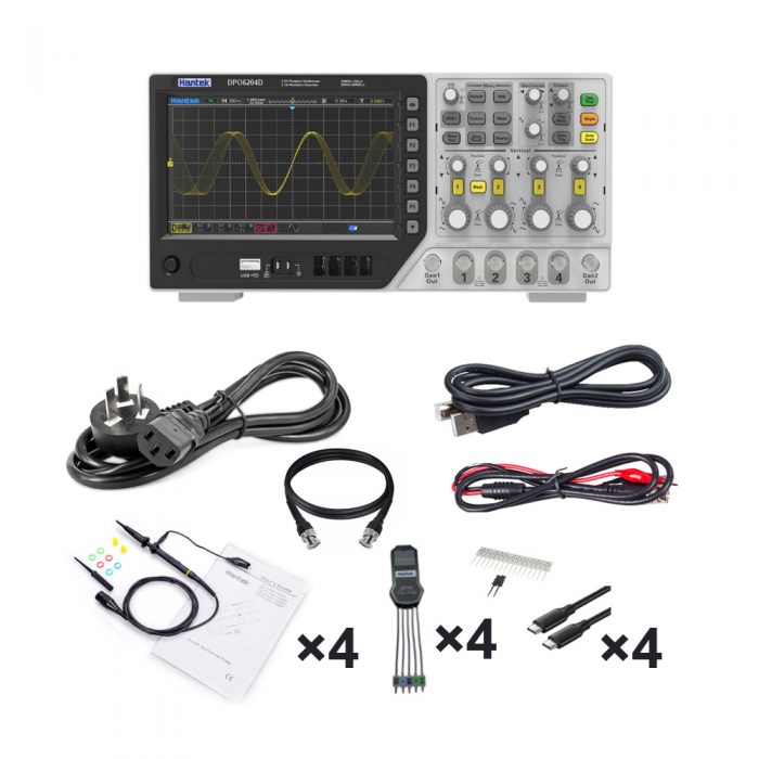 Hantek MPO6204D 200MHz 4CH Digital Fluorescent Oscilloscope + 2CH Signal Source + 16CH Logic Analyzer CN/AU Plug