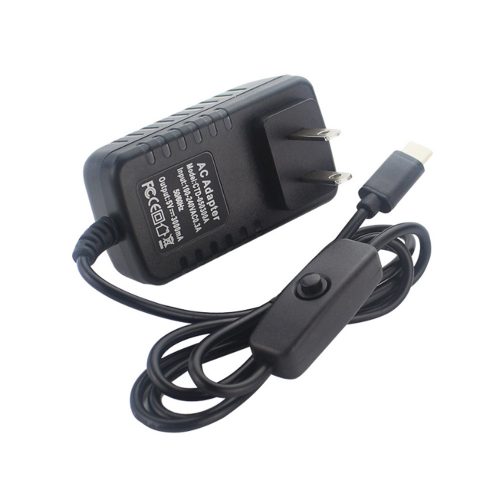 5V 3A USB-C Power Supplier with Switch for Raspberry Pi 4B Black+US Plug