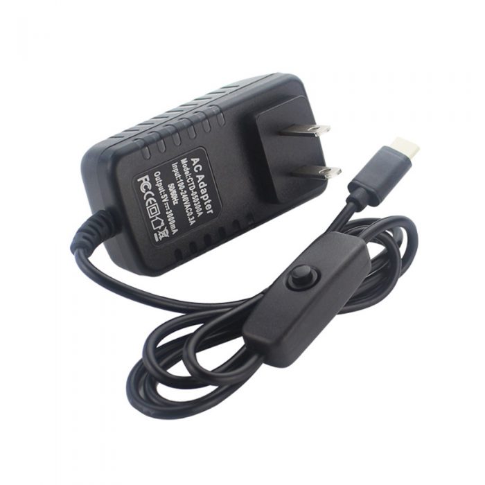 5V 3A USB-C Power Supplier with Switch for Raspberry Pi 4B Black+US Plug