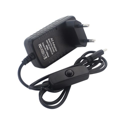 5V 3A USB-C Power Supplier with Switch for Raspberry Pi 4B Black+EU Plug