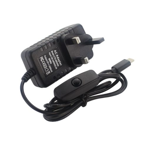 5V 3A USB-C Power Supplier with Switch for Raspberry Pi 4B Black+UK Plug