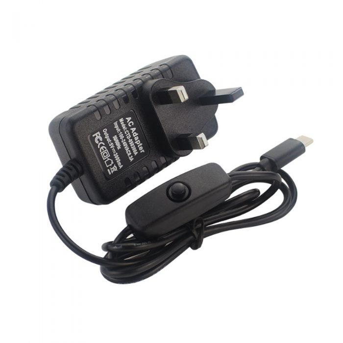 5V 3A USB-C Power Supplier with Switch for Raspberry Pi 4B Black+UK Plug