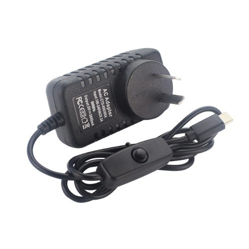 5V 3A USB-C Power Supplier with Switch for Raspberry Pi 4B Black+AU Plug