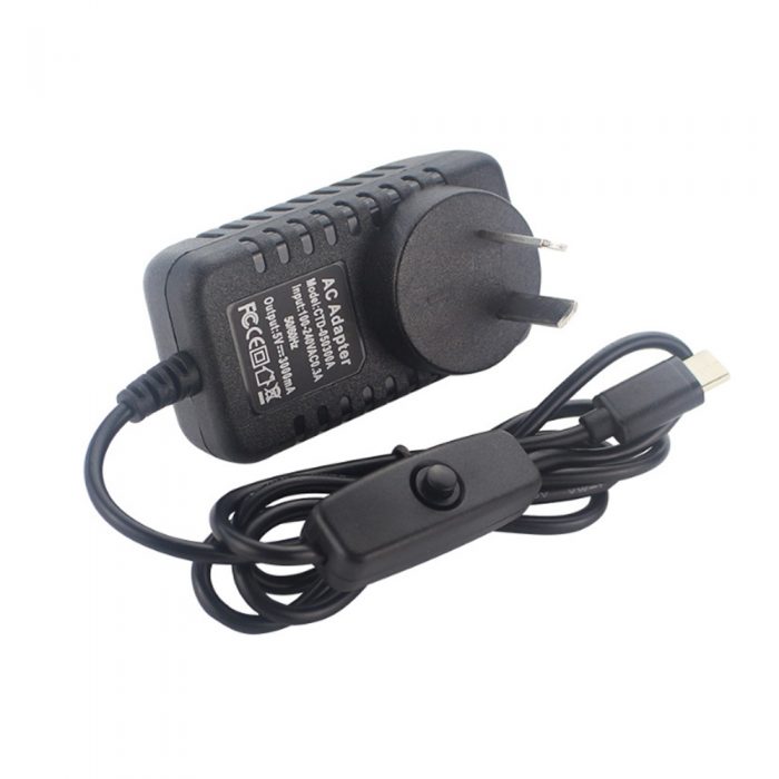 5V 3A USB-C Power Supplier with Switch for Raspberry Pi 4B Black+AU Plug