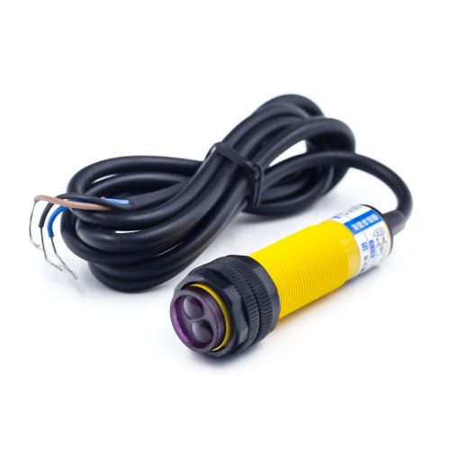E18-D80NK Photoelectric Proximity Sensor, 5V, 3-80CM Detection Range, NPN-NO, M18, 1.2M Lead Cable , Length of Sensor:69mm