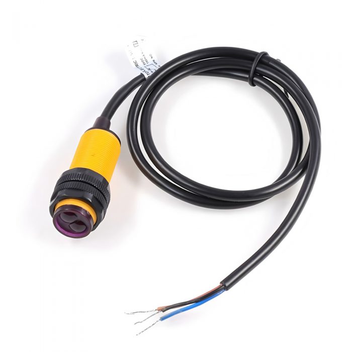 E18-D80NK Photoelectric Proximity Sensor, 5V, 3-80CM Detection Range, NPN-NO, M18, 0.45M Lead Cable, Length of Sensor:45mm