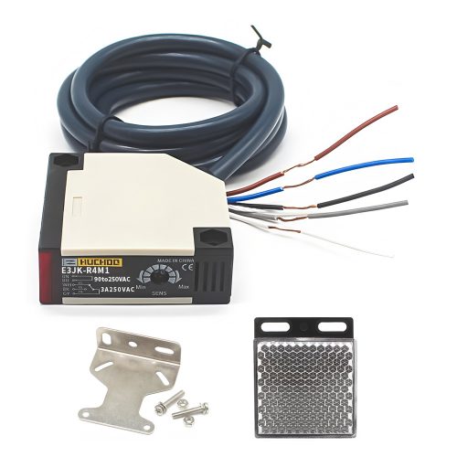 E3JK-R4M1 Retro-reflective Photoelectric Proximity Sensor, AC90-250V, 4M Detection Range, NO+NC, 1.3M Lead Cable