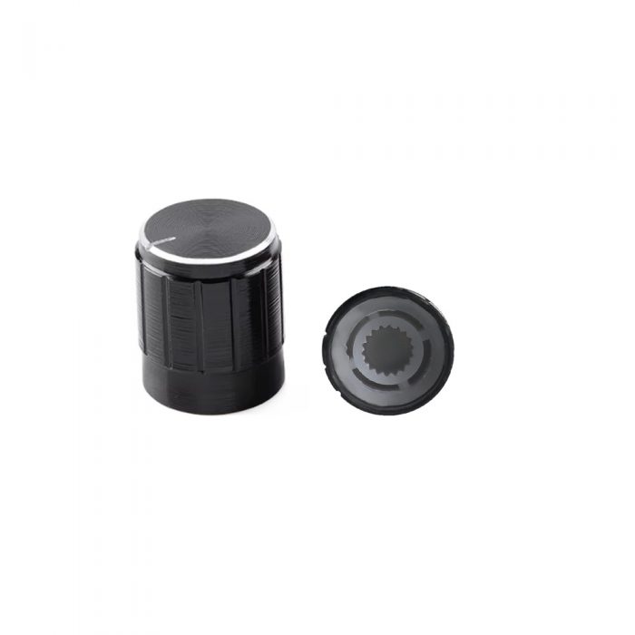 Black 6mm Aluminum Alloy Potentiometer Knob, Outer Size:15mm*17mm, Straight Axis Flower Handle