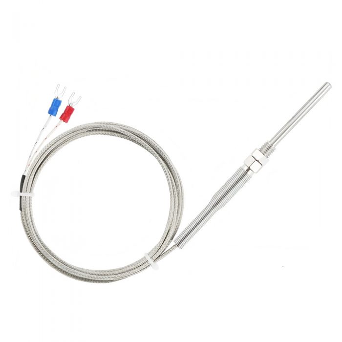 50mm-long Probe K Type Thermocouple Temperature Sensor Probe, ±1.5°C, 2-Wire, 0-400°C, 5mm*50mm Stainless Housing, 1M~5M Lead Cable Mounting thread: M8 x 1.25