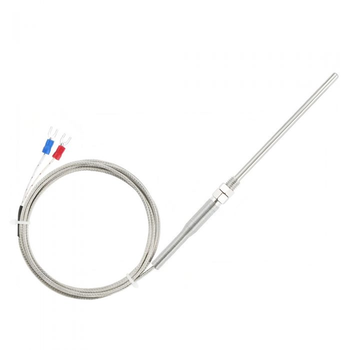 100mm-long Probe K Type Thermocouple Temperature Sensor Probe, ±1.5°C, 2-Wire, 0-400°C, 5mm*100mm Stainless Housing, 1M~5M Lead Cable, Mounting thread: M8 x 1.25