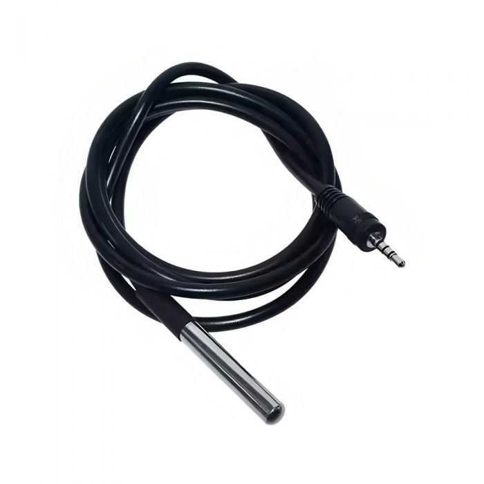 DS18B20 Waterproof Digital Temperature Probe, -55°C~+125°C, 6mm*50mm Cylindrical Metal Housing, 1M Lead Cable with 2.5mm Audio Mini-Jack