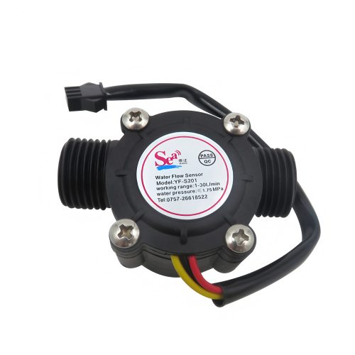 Black YF-S201 Water Flow Sensor, G1/2, 3.5-24VDC, 1-30L/min, Inner/Outer Diameter: 10.9mm/20mm, 15cm Lead Cable