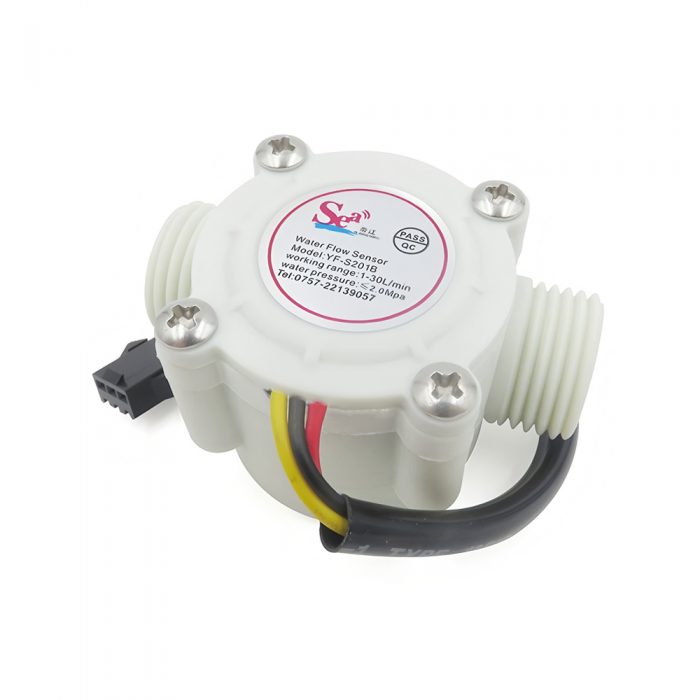 White YF-S201B Water Flow Sensor, G1/2, 3.5-24VDC, 1-30L/min, Inner/Outer Diameter: 11mm/20mm, 15cm Lead Cable