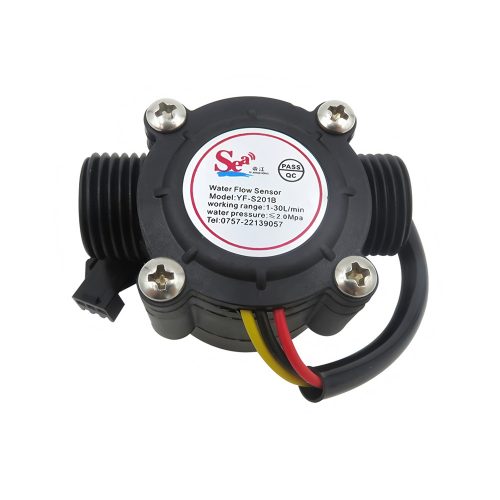 Black YF-S201B Water Flow Sensor, G1/2, 3.5-24VDC, 1-30L/min, Inner/Outer Diameter: 11mm/20mm, 15cm Lead Cable