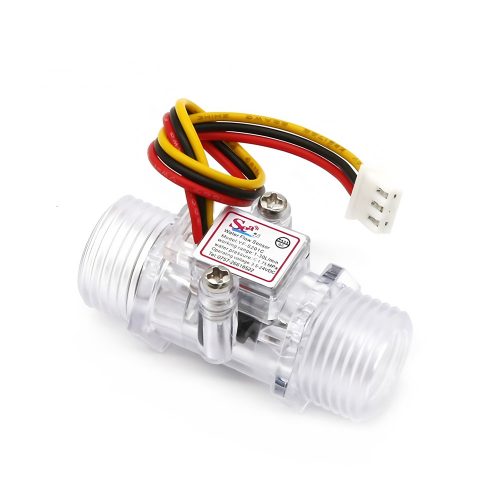 Transparent YF-S201C Water Flow Sensor, G1/2, 3.5-24VDC, 1-25L/min, Inner/Outer Diameter: 14.5mm(Inlet), 13.5mm(Outlet)/20mm, 15cm Lead Cable