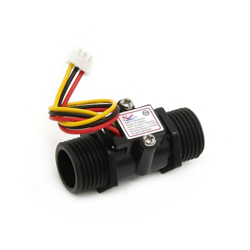 Black YF-S201C Water Flow Sensor, G1/2, 3.5-24VDC, 1-25L/min, Inner/Outer Diameter: 14.5mm(Inlet), 13.5mm(Outlet)/20mm, 15cm Lead Cable