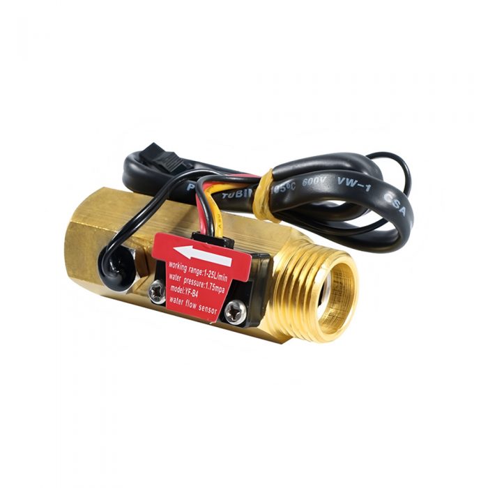 YF-B4 Brass Water Flow Sensor with Temperature Sensing, G1/2, 3.5-24VDC, 1-25L/min, Inner/Outer Diameter: 15.3mm/20.3mm, Internal Thread:19mm, 15cm Lead Cable