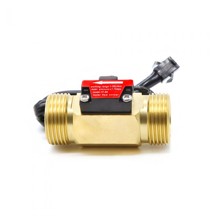 YF-B6 Brass Water Flow Sensor, G3/4, 3.5-24VDC, 1-30L/min, Inner/Outer Diameter: 18mm/25.5mm, 15cm Lead Cable