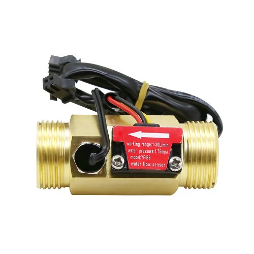 YF-B6 Brass Water Flow Sensor with Temperature Sensing, G3/4, 3.5-24VDC, 1-30L/min, Inner/Outer Diameter: 18mm/25.5mm, 15cm Lead Cable