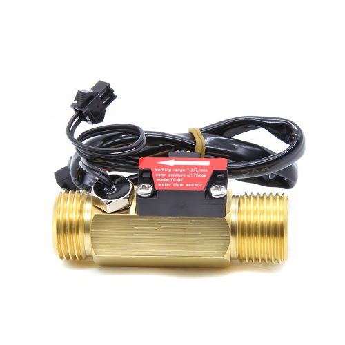 YF-B7 Brass Water Flow Sensor with Temperature Sensing, G1/2, 3.5-24VDC, 1-25L/min, Inner/Outer Diameter: 14mm/20.3mm, 15cm Lead Cable