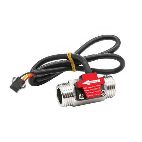 YF-B1-S Stainless Steel Water Flow Sensor, G1/2, 3.5-24VDC, 1-25L/min, Inner/Outer Diameter: 15.5mm(Inlet), 13.5mm(Outlet)/20.5mm, 15cm Lead Cable
