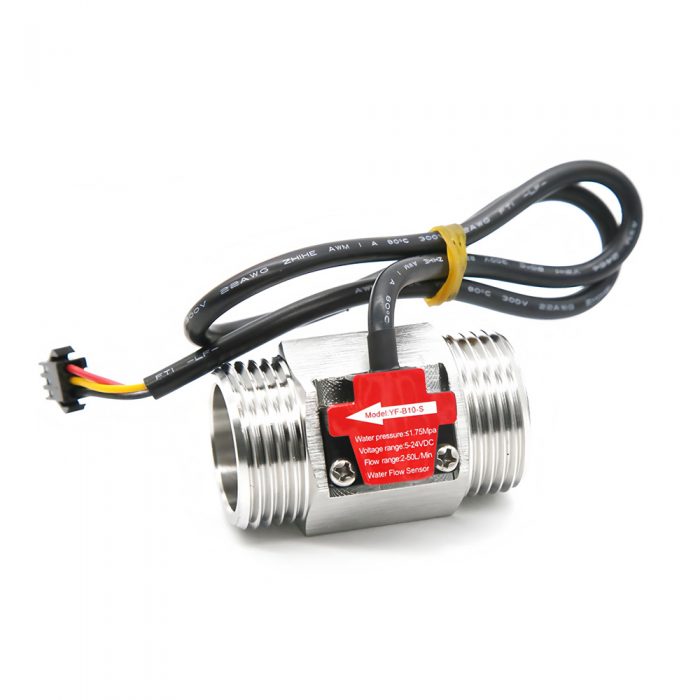 YF-B10-S Stainless Steel Water Flow Sensor, G1, 3.5-24VDC, 2-50L/min, Inner/Outer Diameter: 24.5mm/33mm, 15cm Lead Cable
