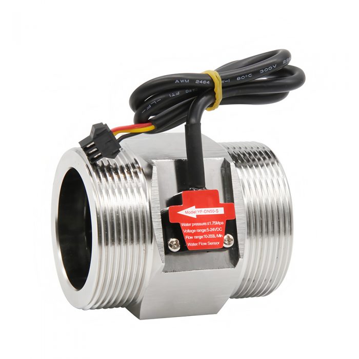 YF-DN50-S Stainless Steel Water Flow Sensor, G2, 3.5-24VDC, 10-200L/min, Inner/Outer Diameter: 46.5mm(Inlet), 44mm(Outlet)/59mm, 15cm Lead Cable