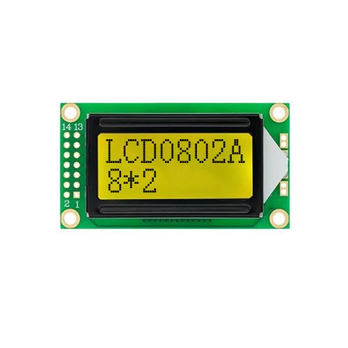 LCD0802A 5V LCD 8x2 Character Display Module, AIP31066L, Black on Yellow Background