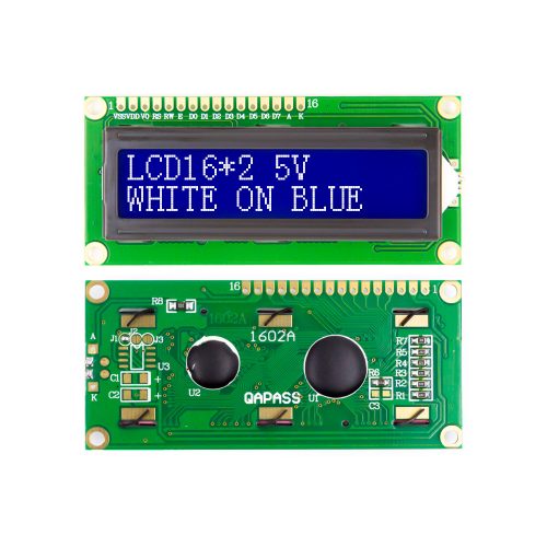 LCD1602A 5V LCD 16x2 Character Display Module, AIP31066L, White on Blue Background