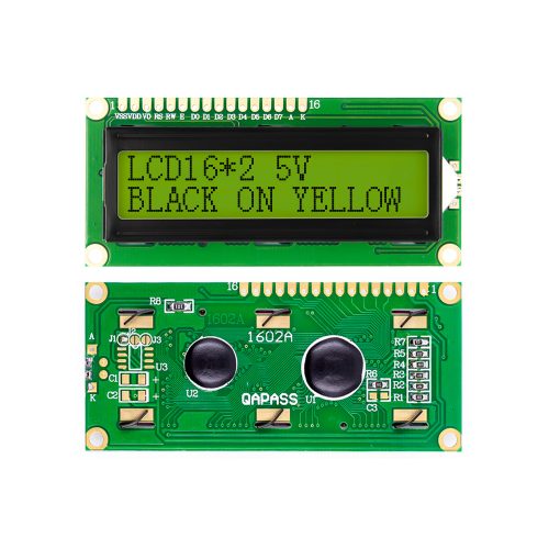 LCD1602A 5V LCD 16x2 Character Display Module, AIP31066L, Black on Yellow Background