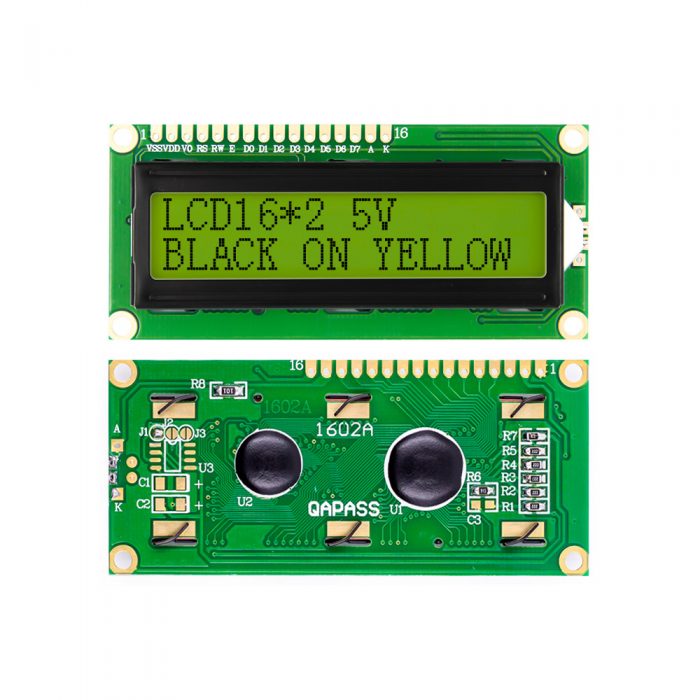 LCD1602A 5V LCD 16x2 Character Display Module, AIP31066L, Black on Yellow Background