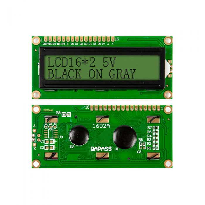 LCD1602A 5V LCD 16x2 Character Display Module, AIP31066L, Black on Gray Background