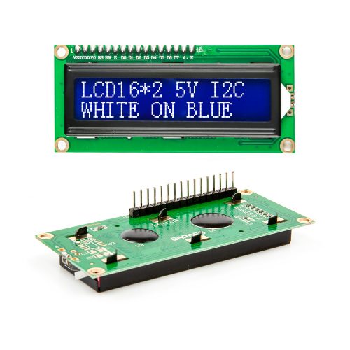 LCD1602A 5V LCD 16x2 Character Display Module, AIP31066L, White on Blue Background, Soldered with Pin Head
