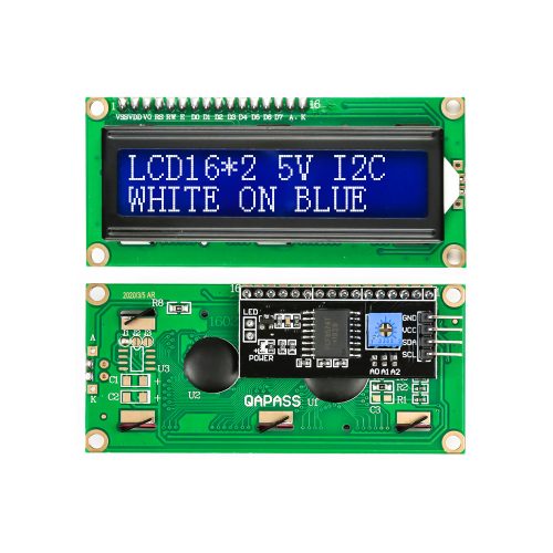 LCD1602A 5V LCD 16x2 Character Display Module, AIP31066L, White on Blue Background, I2C