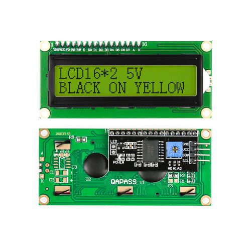 LCD1602A 5V LCD 16x2 Character Display Module, AIP31066L, Black on Yellow Background, I2C