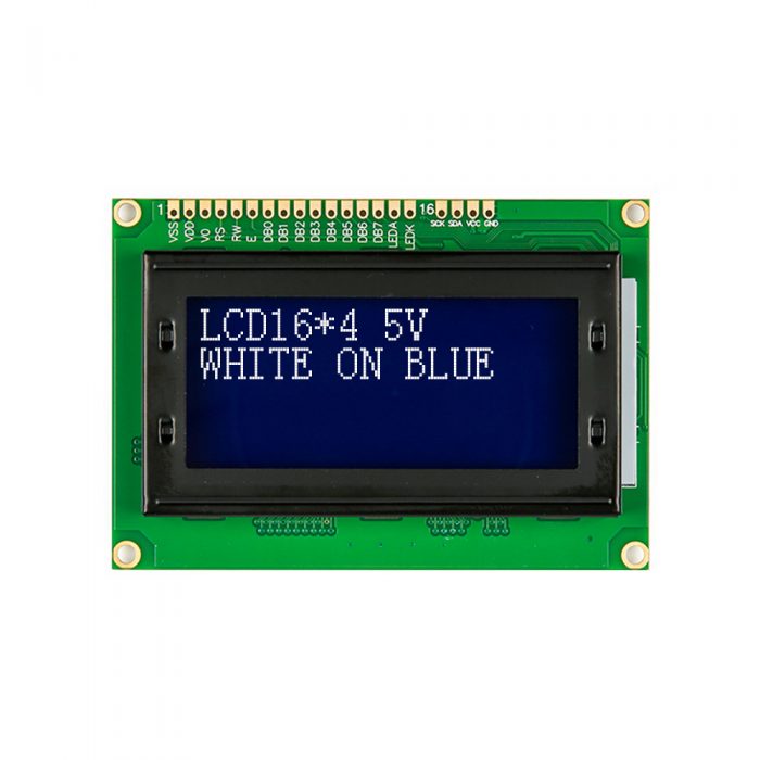 LCD1604A 5V LCD 16x4 Character Display Module, AIP31066L, White on Blue Background