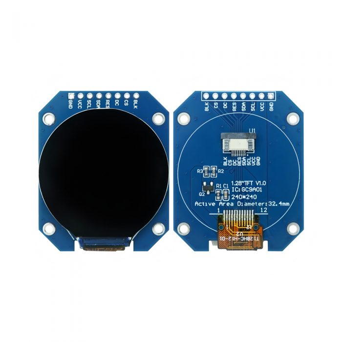 1.28" TFT LCD Display Module, 240*240, GC9A01, 4-SPI Interface, 8Pin