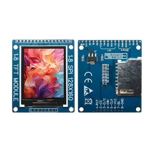 1.8" TFT LCD Display Module, 128*160, ST7735, 4-SPI Interface, 16Pin, SD Card Slot