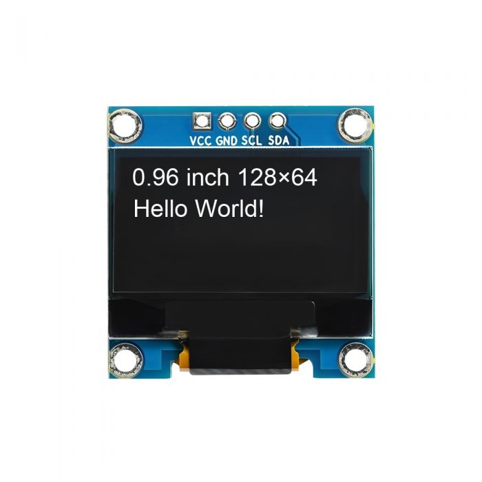 0.96 Inch White OLED Display Module, 128*64, SSD1306, 4Pin, IIC/I2C, VCC-GND-SCL-SDA, 27.5mm*27.8mm
