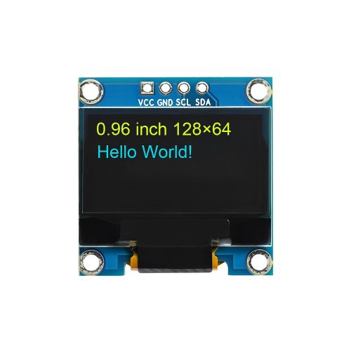 0.96 Inch Blue+Yellow OLED Display Module, 128*64, SSD1306, 4Pin, IIC/I2C, VCC-GND-SCL-SDA, 27.5mm*27.8mm