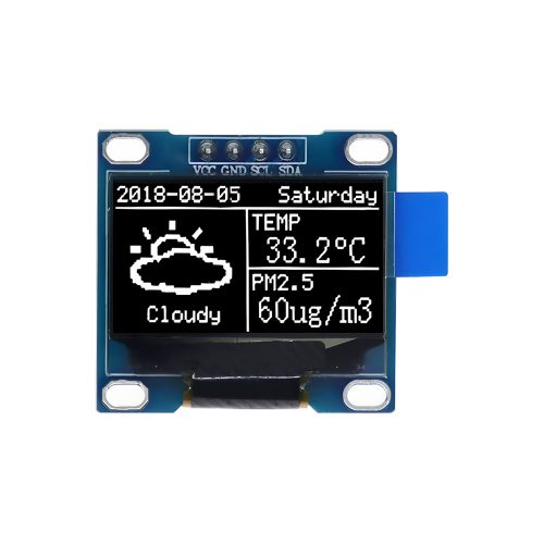 0.96 Inch White OLED Display Module, 128*64, SSD1306, 4Pin, IIC/I2C, VCC-GND-SCL-SDA, 27mm*28.8mm
