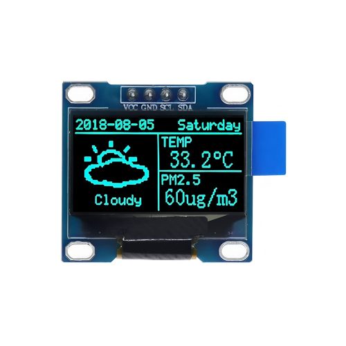 0.96 Inch Blue OLED Display Module, 128*64, SSD1306, 4Pin, IIC/I2C, VCC-GND-SCL-SDA, 27mm*28.8mm