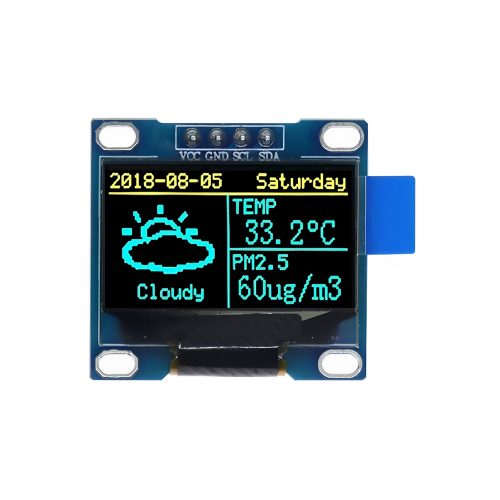 0.96 Inch Blue+Yellow OLED Display Module, 128*64, SSD1306, 4Pin, IIC/I2C, VCC-GND-SCL-SDA, 27mm*28.8mm