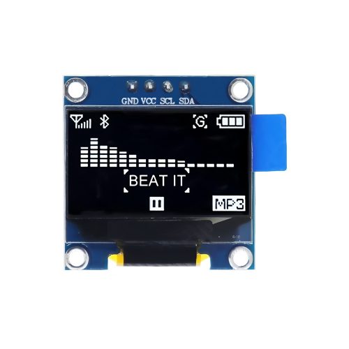 0.96 Inch White OLED Display Module, 128*64, SSD1306, 4Pin, IIC/I2C, GND-VCC-SCL-SDA, 27.5mm*27.8mm