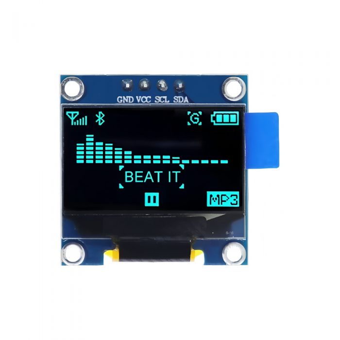 0.96 Inch Blue OLED Display Module, 128*64, SSD1306, 4Pin, IIC/I2C, GND-VCC-SCL-SDA, 27.5mm*27.8mm