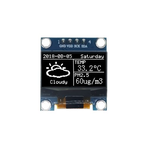 0.96 Inch White OLED Display Module, 128*64, SSD1315, 4Pin, IIC/I2C, GND-VCC-SCL-SDA, 24.7mm*27mm