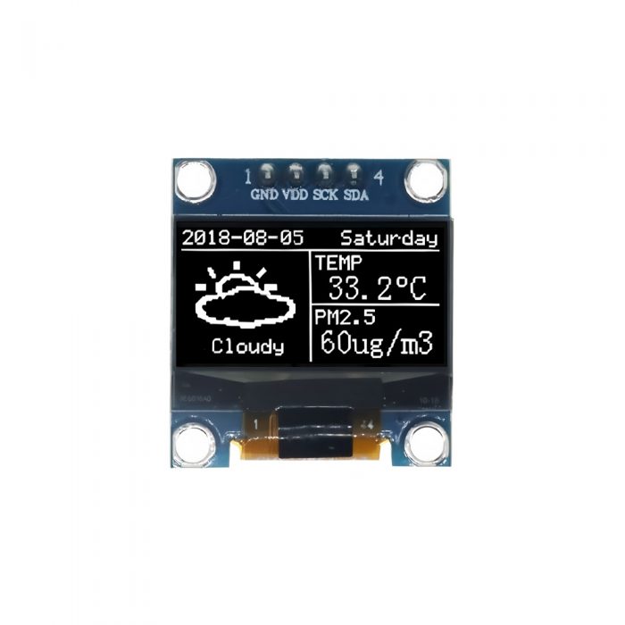 0.96 Inch White OLED Display Module, 128*64, SSD1315, 4Pin, IIC/I2C, GND-VCC-SCL-SDA, 24.7mm*27mm